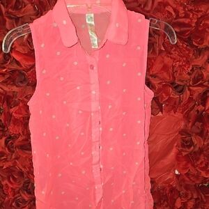 Cherokee Girls Pink Polka Dot Sleeveless See Thru Blouse Size Medium